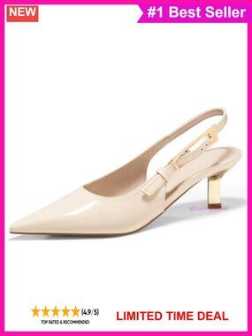 Coutgo Slingback Kitten Heels Pointed Toe Buckle Strap Pumps